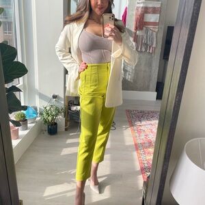 Zara chartreuse high waist trouser